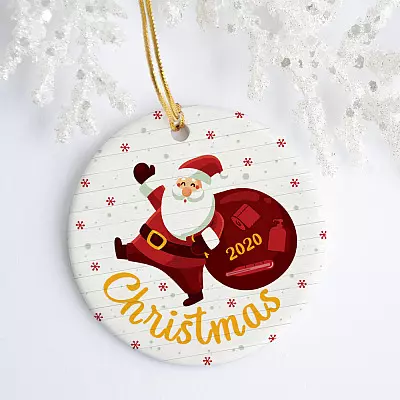 Alternative view of Cute Santa Claus Xmas Tree Hanging Accessories Christmas Ornament Keepsake - Circle Porcelain Ornament
