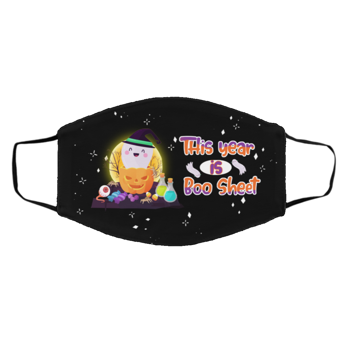 This Year Is Boo Sheet Washable Reusable Custom - Printed Cloth Face Mask Cover, Black, Cloth Face Cover – Medium/Large