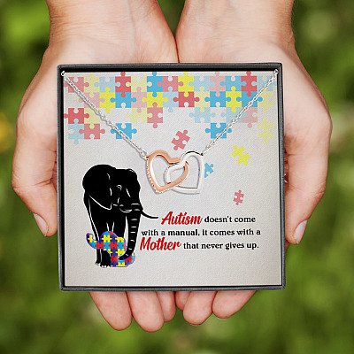 Alternative view of Autism Doesn't Come With A Manual It Comes With A Mother That Never Gives Up Interlocking Hearts Necklace