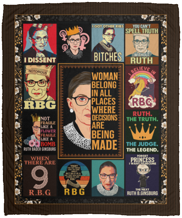 RBG Women Belong In All Places Where Decisions Are Being Made Fleece Blanket - Mink Sherpa Blanket - Woven Blanket, White, Cozy Plush Fleece Blanket - 50x60