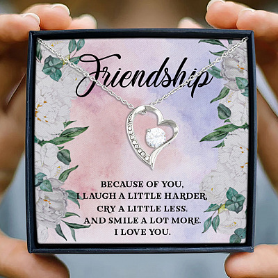 Alternative view of Friendship Because Of You I Laugh A Little Harder Cry A Little Less And Smile Forever Love Pendant Necklace