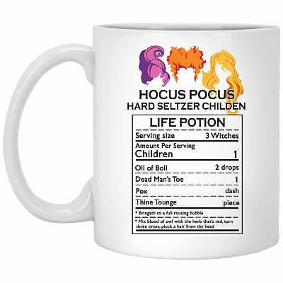 Three Witches Hocus Hard Seltzer Children Life Potion Halloween Ceramic Coffee Mug - Beer Stein - Water Bottle, White, 11 oz. White Mug