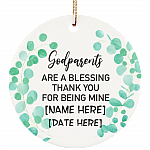 Personalised Godparents Thank You Decorative Christmas Ornament Keepsake - Holiday Flat Circle Porcelain Ornament, White, Circle Ornament