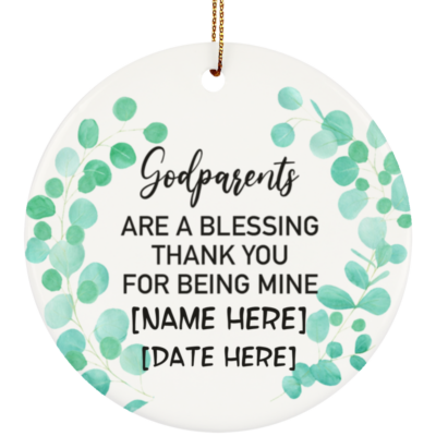 Personalised Godparents Thank You Decorative Christmas Ornament Keepsake - Holiday Flat Circle Porcelain Ornament, White, Circle Ornament