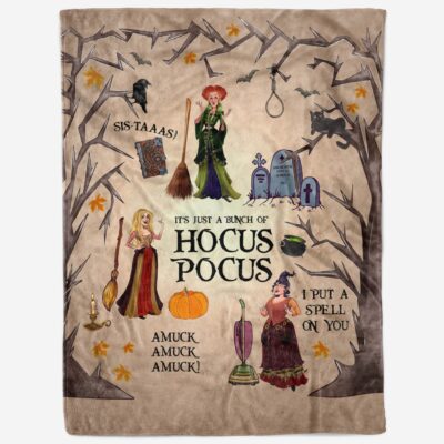 Alternative view of It's Just A Bunch Of Ho-Cus Pocus Fleece Blanket - Sherpa Blanket - Woven Blanket - Sanderson Sisters Blanket