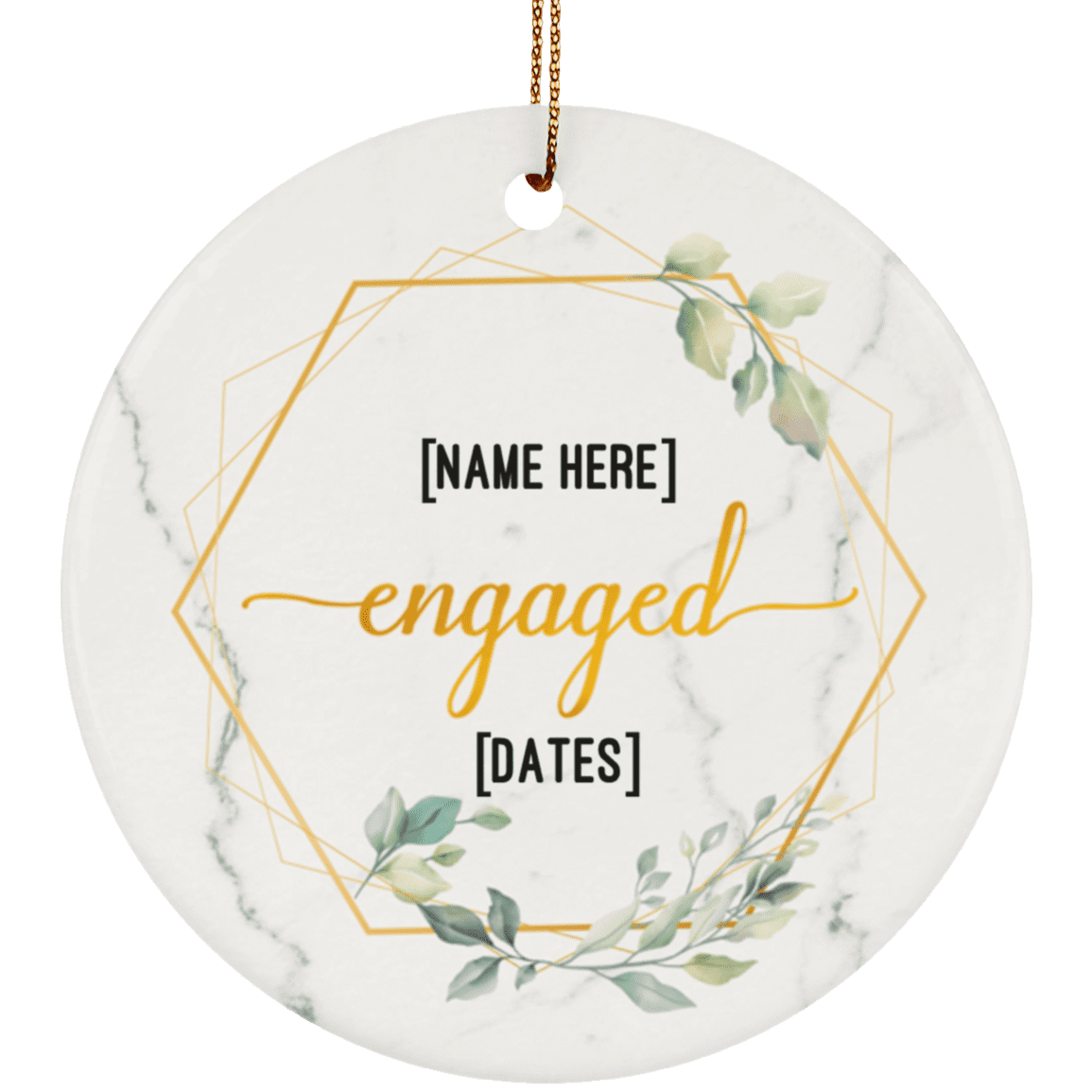 Personalized Couple Engaged Christmas Ornament Keepsake - Circle Porcelain Ceramic Ornament, White, Ceramic Circle Ornament