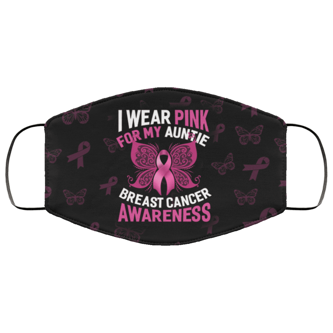 Breast Cancer Awareness Pink Ribbon I Wear Pink for My Auntie Washable Reusable Custom - Printed Cloth Face Mask Cover, Black, Cloth Face Cover – Medium/Large