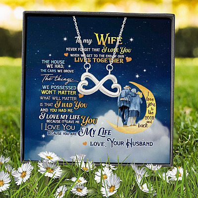 To My Wife Never Forget That I Love You From Husband Infinity Heart Pendant Necklace