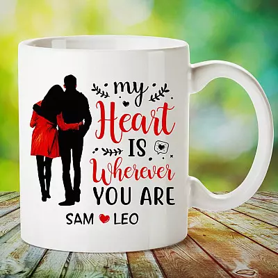 Alternative view of Personalized Couple Gifts My Heart Is Wherever You Are Coffee Mug - Water Bottle - Color Changing Mug
