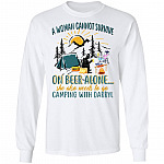 A Woman Can Not Survive on Beer Alone She Also Needs to Go Camping with Darryl Hoodie - Sweatshirt - Long Sleeve Shirt, White, Long Sleeve A Woman Can Not Survive on Beer Alone She Also Needs to Go Camping with Darryl Hoodie - Sweatshirt - Long Sleeve Shirt, White, Long Sleeve