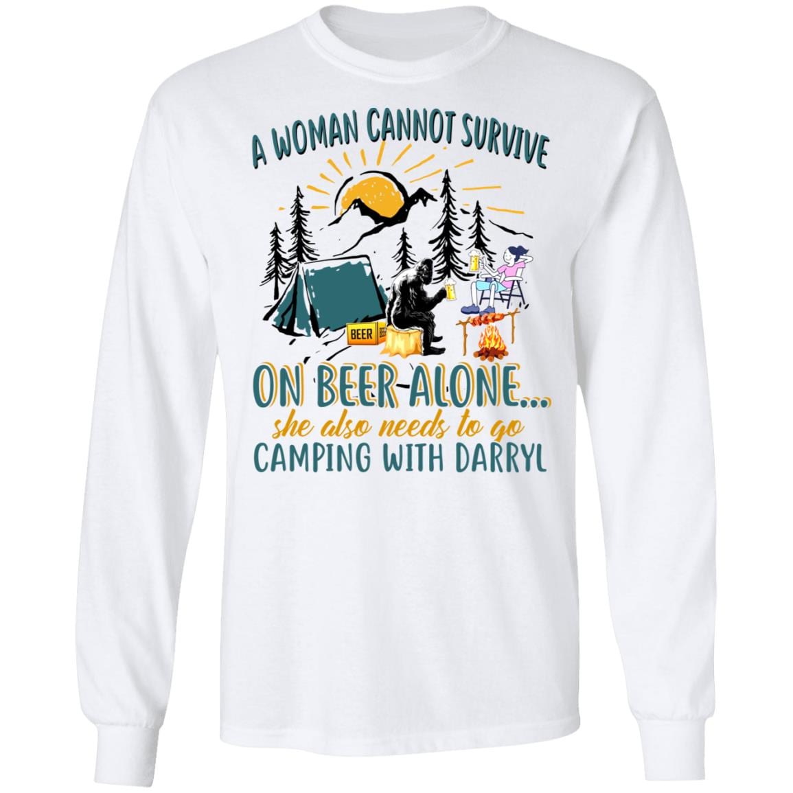 A Woman Can Not Survive on Beer Alone She Also Needs to Go Camping with Darryl Hoodie - Sweatshirt - Long Sleeve Shirt, White, Long Sleeve A Woman Can Not Survive on Beer Alone She Also Needs to Go Camping with Darryl Hoodie - Sweatshirt - Long Sleeve Shirt, White, Long Sleeve