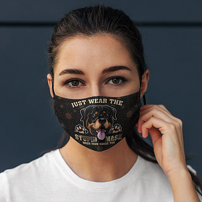 Alternative view of Rottweiler Just Wear The Stupid Mask Wash Your Hands Too Washable Reusable Custom - Printed Cloth Face Mask Cover
