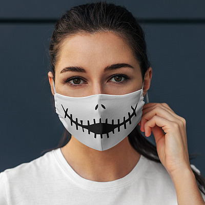 Alternative view of Nightmare Before Christmas Jack Skellington Face Mask -  Washable Fashion Shopping Reusable Designer Face Mask