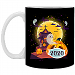 Pumpkin Wearing Face Mask Funny Halloween Ceramic Coffee Mug - Beer Stein - Water Bottle - Color Changing Mug, Black, 11 oz. White Mug
