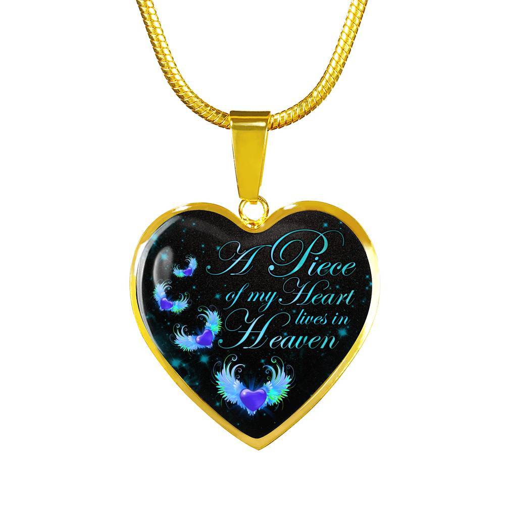 Angel Wings Heart a Piece of My Heart Lives in Heaven Heart Pendant Necklace - Heart Luxury Necklace (Gold Plated)