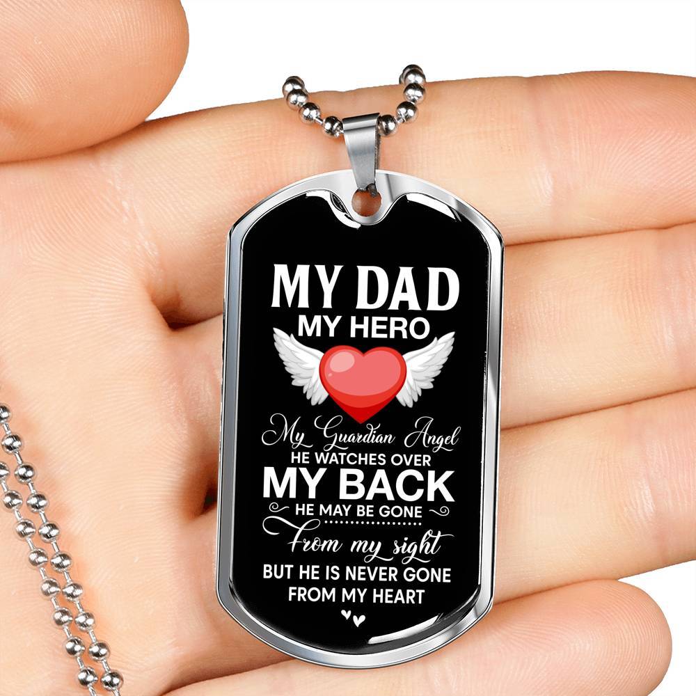 My Dad My Hero My Guardian Angel He Watches Over My Back Dog Tag Pendant Necklace - Dog Tag (Silver)