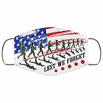 Lest We Forget Washable Reusable Custom - Printed Cloth Face Mask Cover - US Army Veteran Flag Mask, White, Cloth Face Cover – Medium/Large