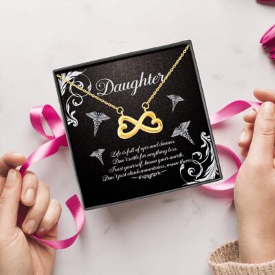 Alternative view of To My Daughter Life Is Full Of Ups and Downs Don't Settle For Anything Less Infinity Heart Pendant Necklace