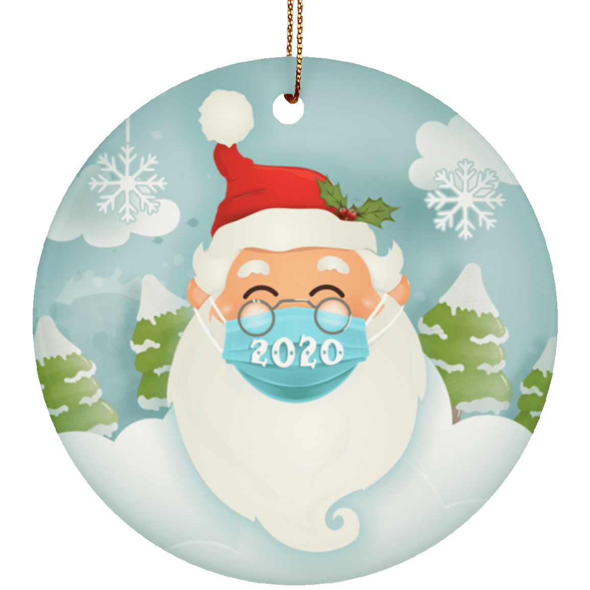 2020 Quarantined Santa Decorative Christmas Ornament Keepsake - Holiday Flat Circle Porcelain Ceramic Ornament - Holiday Decoration Gift, White, Ceramic Circle Ornament
