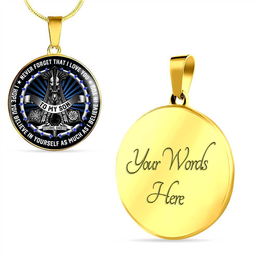 From Dad To Son Viking Circle Pendant Necklace - Never Forget That I Love You Necklace - Viking Necklace For Son - Circle Luxury Necklace (Gold Plated)