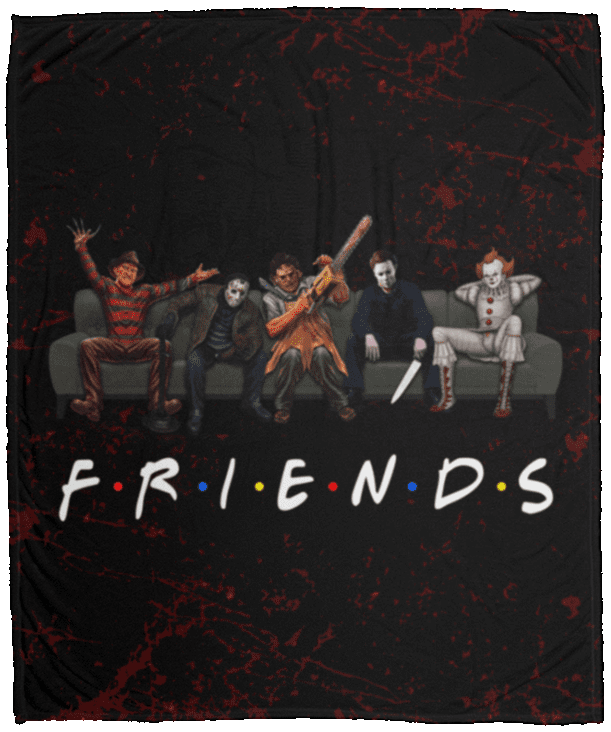 Friends Horror Movie Characters Halloween Horror Movie Watching Blanket Fleece Blanket - Premium Sherpa Blanket, White, Cozy Plush Fleece Blanket - 50x60
