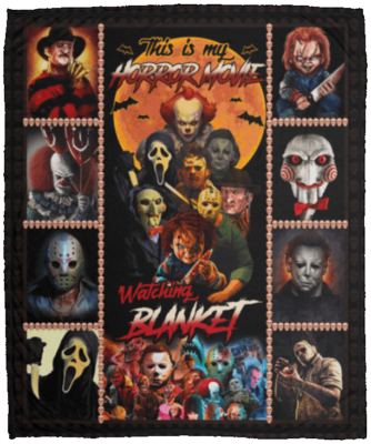 This Is My Horror Movie Watching Blanket Old Horror Movie Characters Fleece Blanket - Premium Sherpa Blanket, White, Cozy Plush Fleece Blanket - 50x60