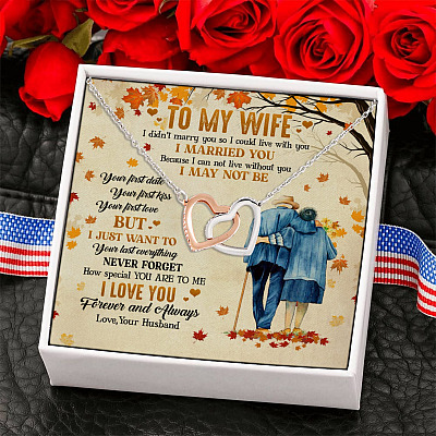 To My Wife I Didn't Marry You So I Could Live with You Interlocking Hearts Pendant Necklace