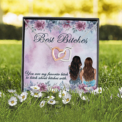 Best Bitches You Are My Favorite Bitch to Bitch About Bitches Joined Interlocking Hearts Pendant Necklace