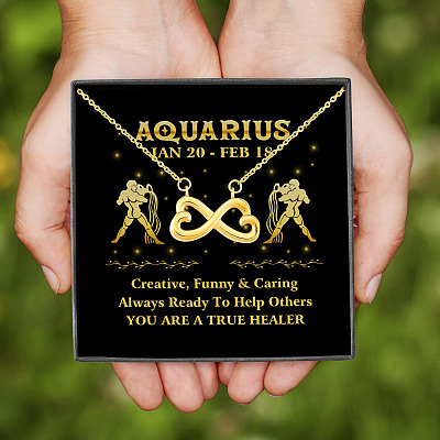 Aquarius Zodiac You Are True Healer Infinity Heart Pendant Necklace - Zodiac Birthday Gifts For Astrology