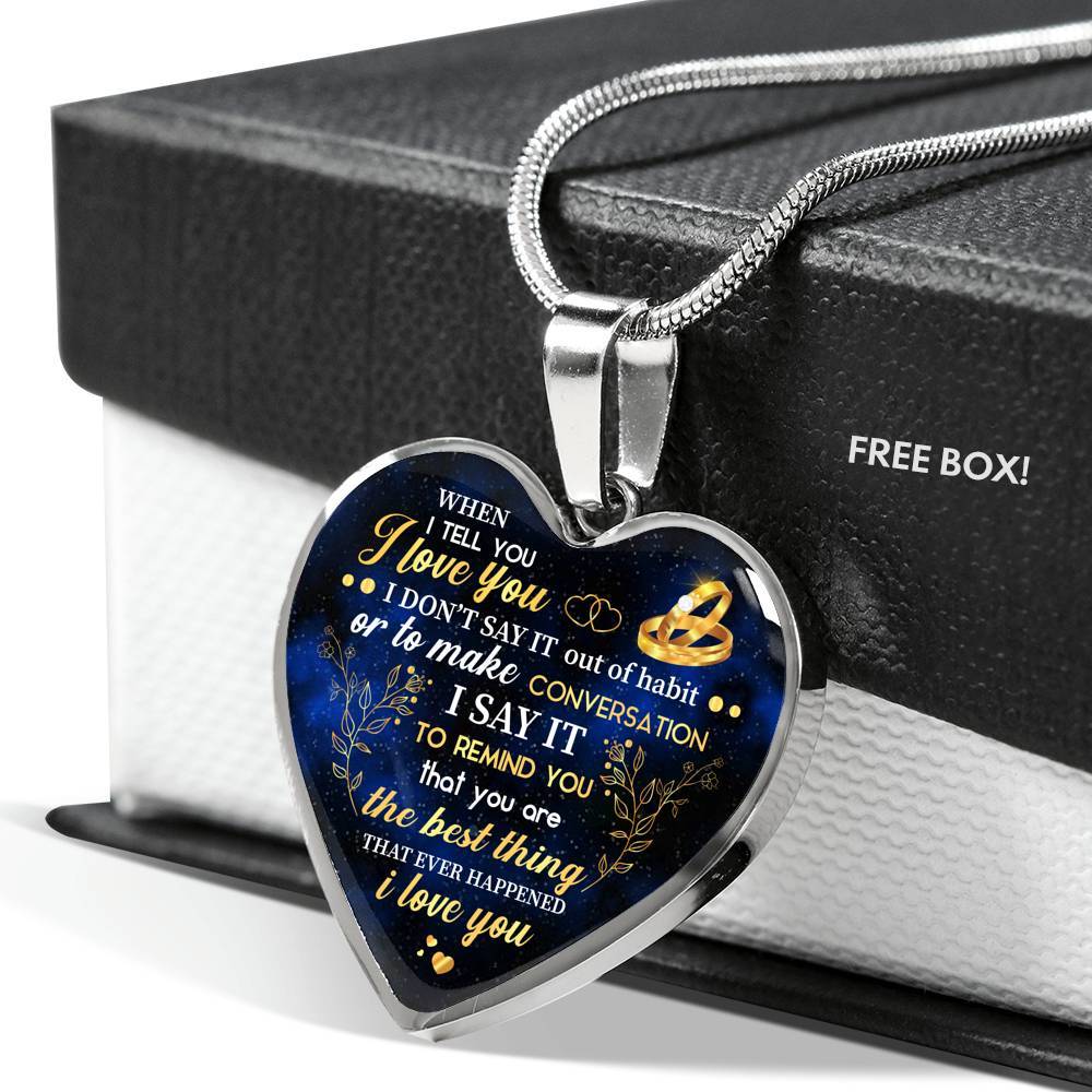 I Tell You I Love You Heart Pendant Necklace - Wife Necklace From Husband - Gift For Her - Heart Luxury Necklace (Silver)