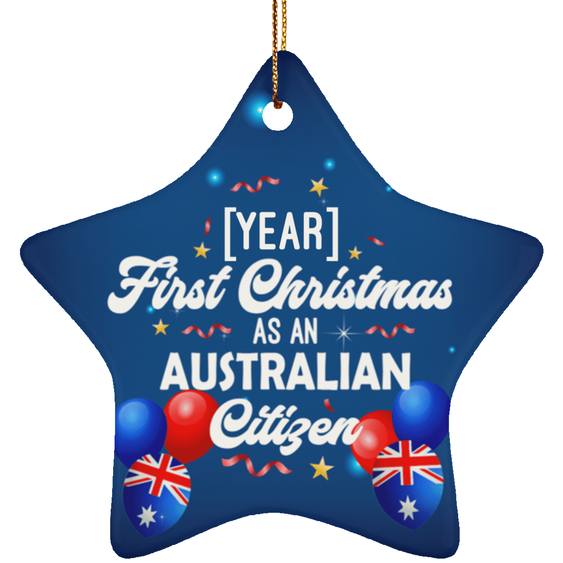 Personalized First Christmas As An Australia Citizen Holiday Flat Star Porcelain Ceramic Ornament Keepsake, White, Ceramic Star Ornament