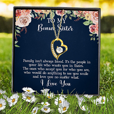 Alternative view of To My Bonus Sister Family Isn't Always Blood Forever Love Heart Pendant Necklace - Bonus Sister Gifts