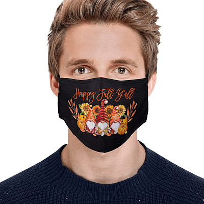 Alternative view of Happy Fall Y'all Funny Gnome Pumpkin Autumn Washable Reusable Custom - Printed Cloth Face Mask Cover