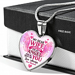 My Dear Wife I Asked God for an Angel He Sent Me You from Husband Heart Pendant Necklace - For Her - Heart Luxury Necklace (Silver)
