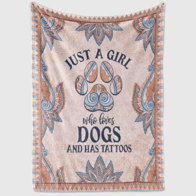 Alternative view of Just A Girl Who Loves Dogs And Has Tattoos Fleece Blanket - Premium Sherpa Blanket - Woven Blanket