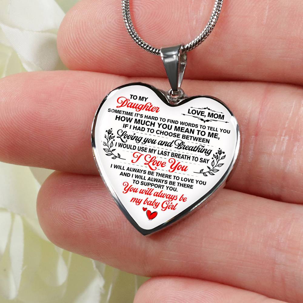Mom To My Daughter Sometimes Its Hard To Find Words To Tell You How Much You Mean To Me Heart Pendant Necklace - Heart Luxury Necklace (Silver) Mom To My Daughter Sometimes Its Hard To Find Words To Tell You How Much You Mean To Me Heart Pendant Necklace - Heart Luxury Necklace (Silver)