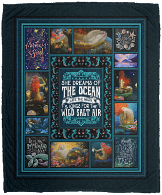 Mermaid She Dream Of The Ocean Late At Night Fleece Blanket - Premium Sherpa Blanket - Woven Blanket, White, Cozy Plush Fleece Blanket - 50x60