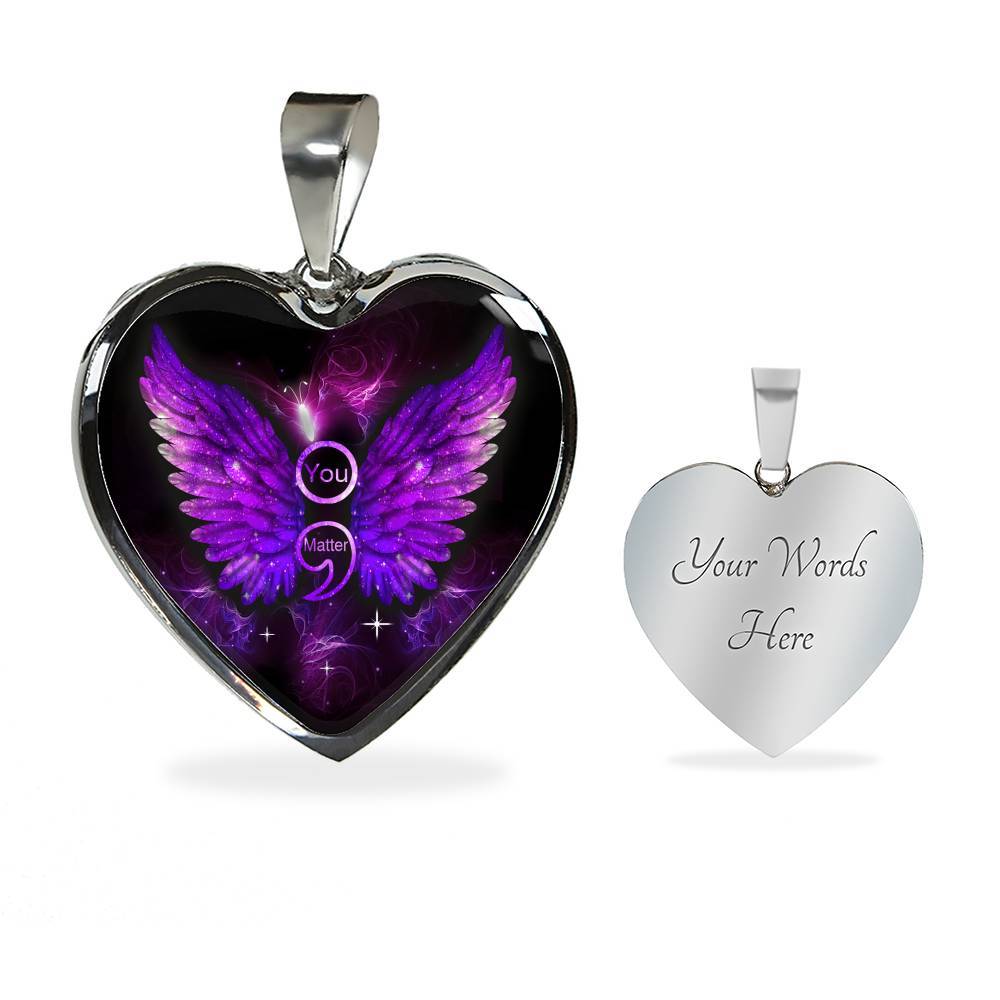 You Matter Memorial Suicide Prevention Awareness Heart Pendant Necklace - Mental Health Awareness Necklace - Heart Luxury Necklace (Silver)