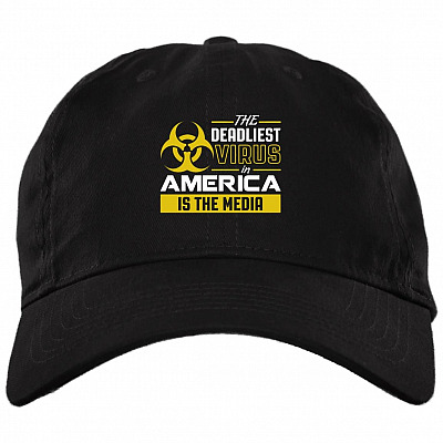 The Deadliest Virus In America Is The Media Twill Cap High-Profile Snapback Hat - Anti Fake News Hat, Black, Brushed Twill Dad Cap