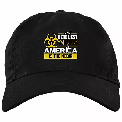 The Deadliest Virus In America Is The Media Twill Cap High-Profile Snapback Hat - Anti Fake News Hat, Black, Brushed Twill Dad Cap