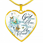 Butterfly God Has You In His Arms I Have You in My Heart Heart Pendant Necklace - Heart Luxury Necklace (Gold Plated)