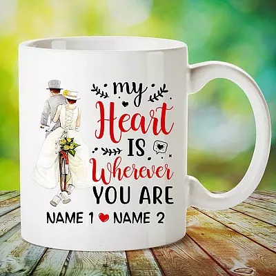 Alternative view of Personalized Wedding Gifts My Heart Is Wherever You Are Coffee Mug - Water Bottle - Color Changing Mug