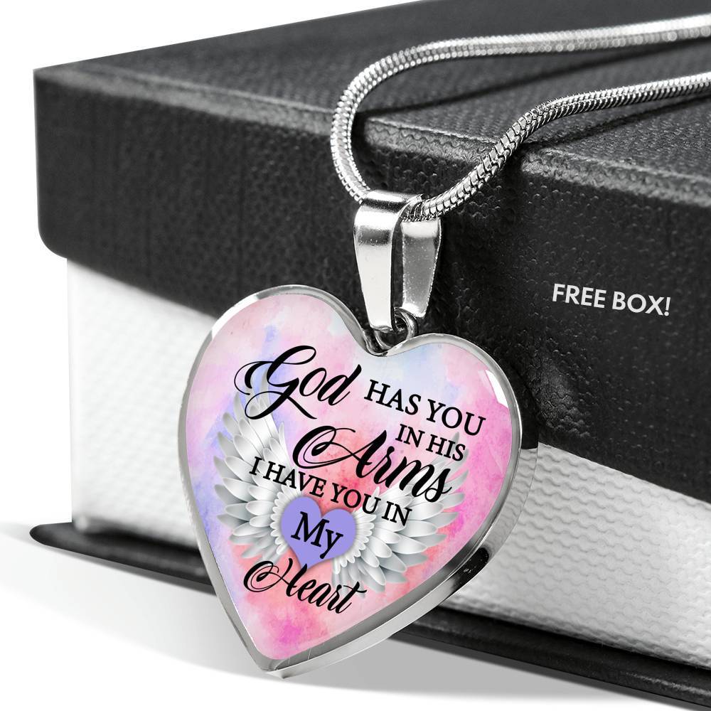 Angel Wing God Has You In His Arms I Have You in My Heart Heart Pendant Necklace - Heart Luxury Necklace (Silver)