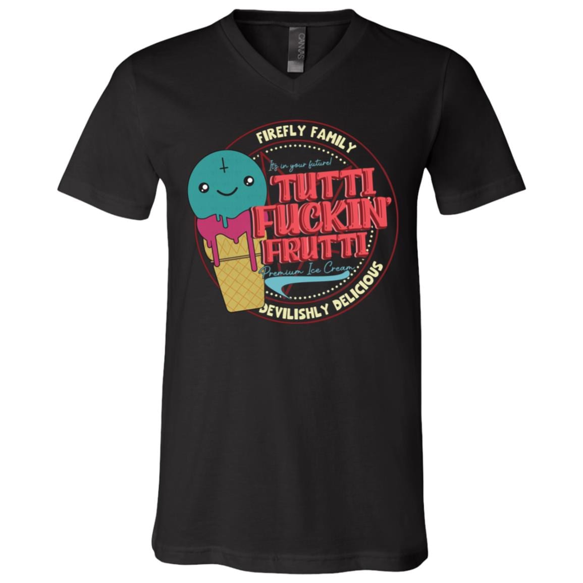 Tutti Frutti Ice Cream Shirt - Captain Spaulding T Shirt - The Devil's Rejects Shirt - Horror Movie T-Shirt, Black, V-Neck T-Shirt