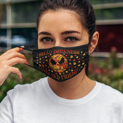 Alternative view of Hello Darkness My Old Friend Jack Skellington Washable Reusable Custom - Printed Cloth Face Mask Cover