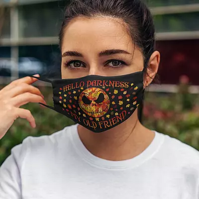 Alternative view of Hello Darkness My Old Friend Jack Skellington Washable Reusable Custom - Printed Cloth Face Mask Cover