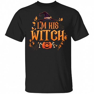 Women I'm His Witch - I'm Her Boo Funny Halloween T-Shirt - Cute Couple Halloween Shirts, Black, Unisex T-Shirt