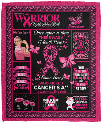 Personalized Breast Cancer Awareness a Girl Who Kicked Cancer Fleece - Mink Sherpa - Woven Blanket, White, Cozy Plush Fleece Blanket - 50x60