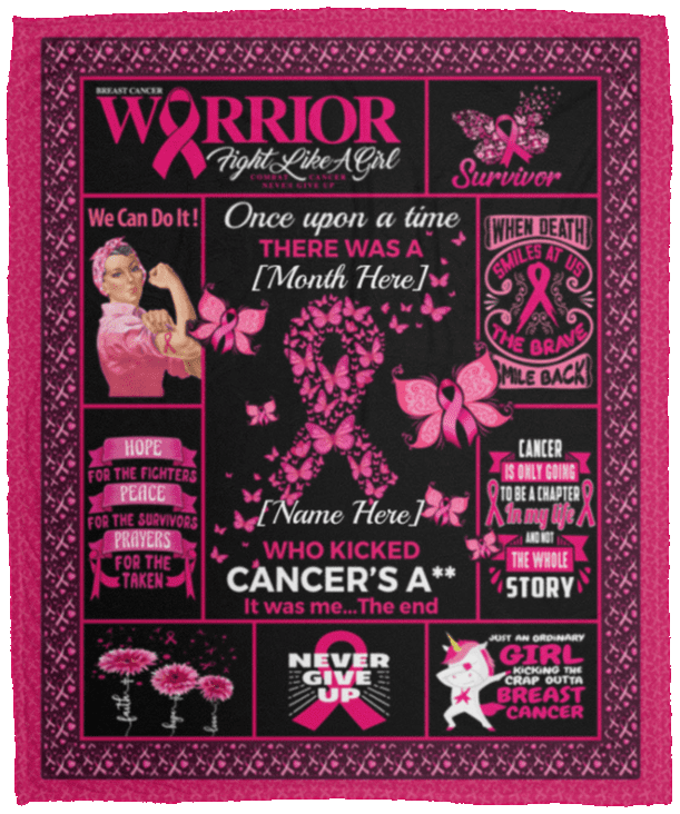 Personalized Breast Cancer Awareness a Girl Who Kicked Cancer Fleece - Mink Sherpa - Woven Blanket, White, Cozy Plush Fleece Blanket - 50x60