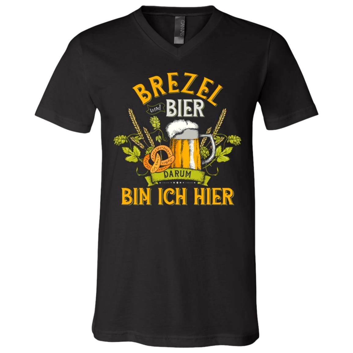 Pretzel and Beer German T-Shirt - V-Neck Tee, Black, V-Neck T-Shirt